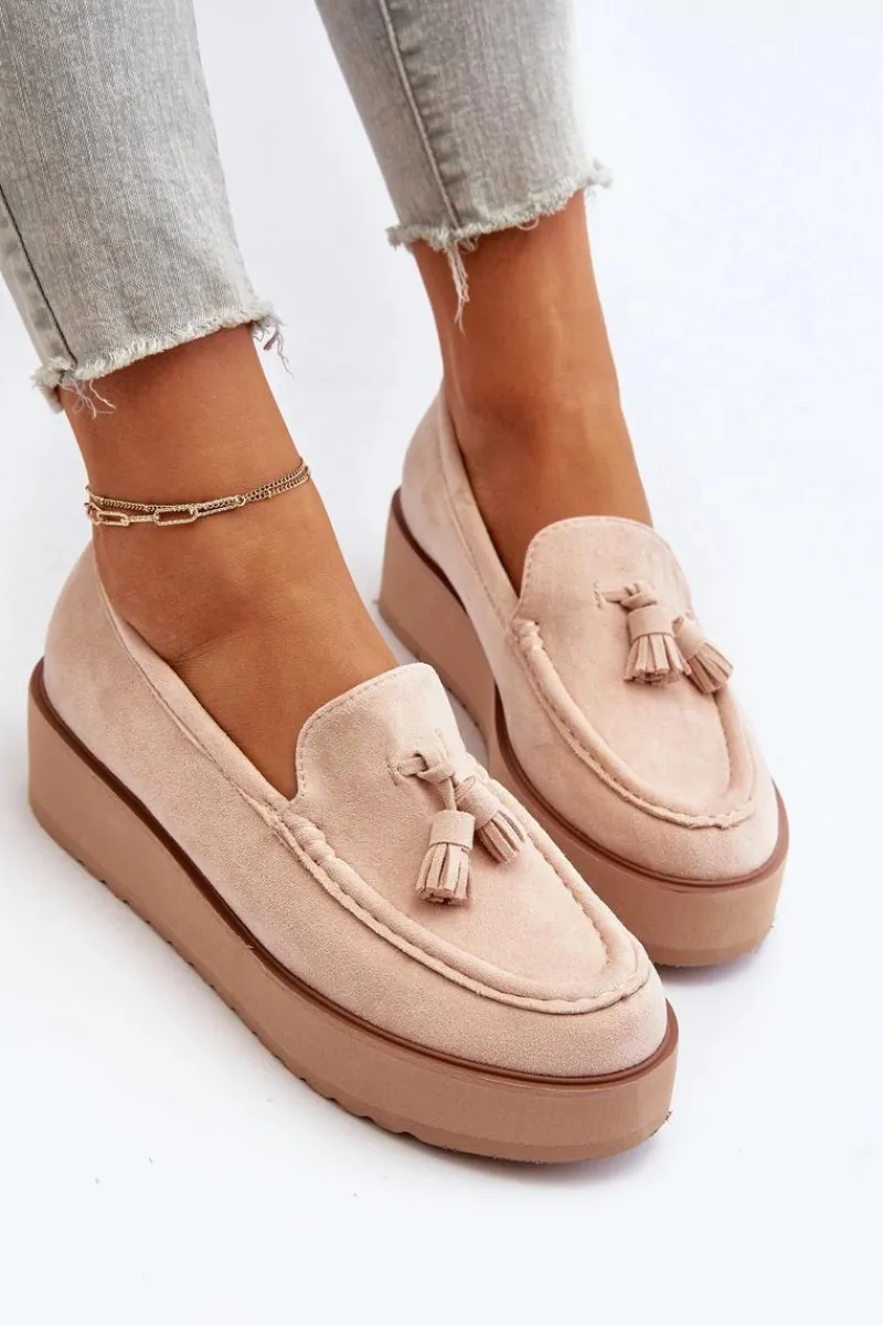 Mokasyny Na Platformie|Mokasyny Damskie Zamszowe>Boto Mokasyny Damskie Na Platformie Z Frędzlami Jasnobeżowe Mialani