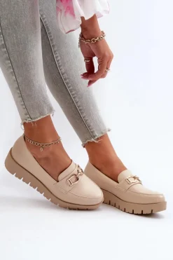 Mokasyny Na Platformie|Mokasyny Damskie Zamszowe>Evento Mokasyny Damskie Na Platformie Z Ozdobą Jasnobeżowe Kaldina