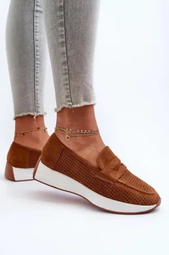 Outlet Mokasyny Damskie Na Platformie Eko Zamszowe Camel Inesqua Damskie Loafersy Damskie|Mokasyny Na Platformie