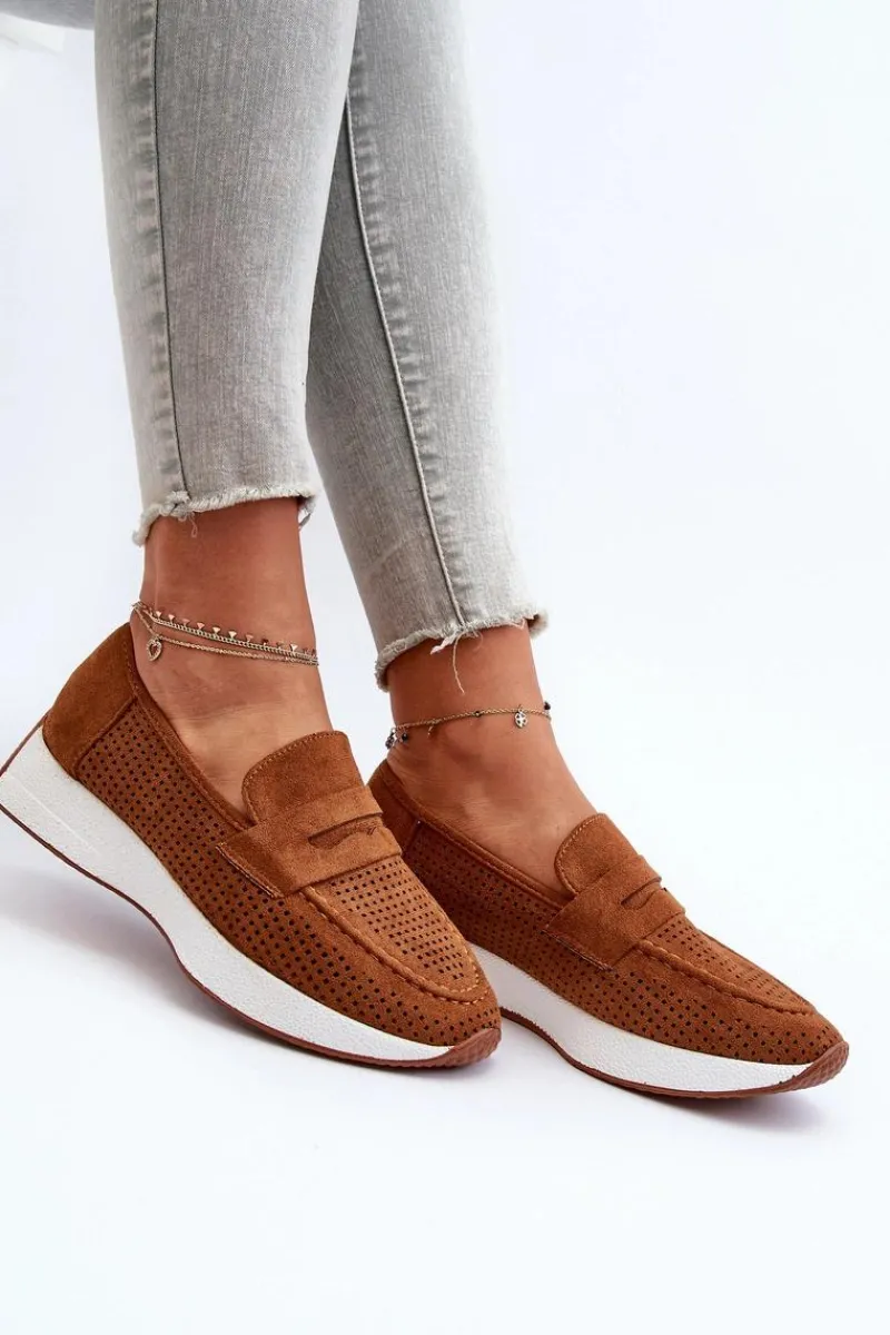 Outlet Mokasyny Damskie Na Platformie Eko Zamszowe Camel Inesqua Damskie Loafersy Damskie|Mokasyny Na Platformie