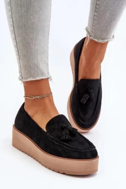 Loafersy Damskie|Mokasyny Na Platformie>Boto Mokasyny Damskie Na Platformie Z Frędzlami Czarne Mialani
