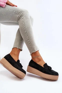 Loafersy Damskie|Mokasyny Na Platformie>Boto Mokasyny Damskie Na Platformie Z Frędzlami Czarne Mialani