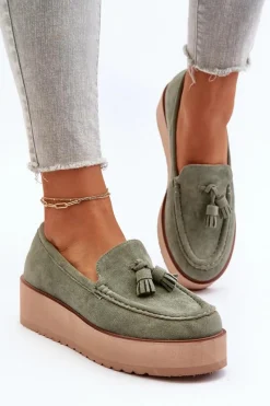 Mokasyny Damskie Na Platformie Z Frędzlami Zielone Mialani Damskie Mokasyny Na Platformie|Mokasyny Damskie Zamszowe