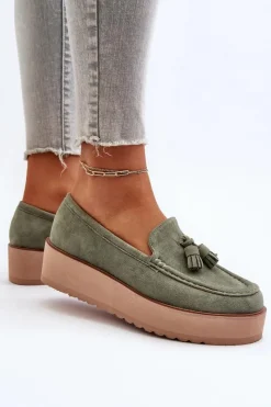 Mokasyny Damskie Na Platformie Z Frędzlami Zielone Mialani Damskie Mokasyny Na Platformie|Mokasyny Damskie Zamszowe