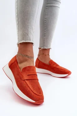 Loafersy Damskie|Mokasyny Na Platformie>Boto Mokasyny Damskie Na Platformie Eko Zamszowe Pomarańczowe Inesqua