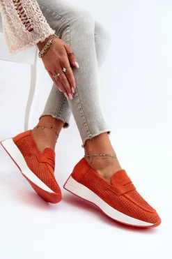 Loafersy Damskie|Mokasyny Na Platformie>Boto Mokasyny Damskie Na Platformie Eko Zamszowe Pomarańczowe Inesqua