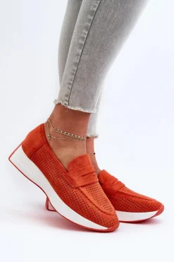 Loafersy Damskie|Mokasyny Na Platformie></noscript>Boto Mokasyny Damskie Na Platformie Eko Zamszowe Pomarańczowe Inesqua