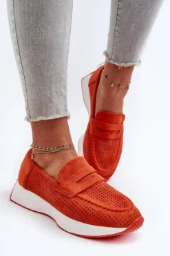 Loafersy Damskie|Mokasyny Na Platformie></noscript>Boto Mokasyny Damskie Na Platformie Eko Zamszowe Pomarańczowe Inesqua