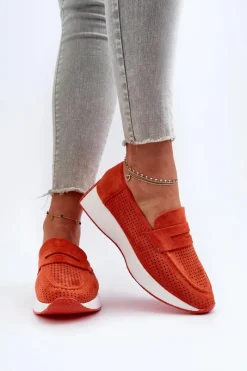 Loafersy Damskie|Mokasyny Na Platformie></noscript>Boto Mokasyny Damskie Na Platformie Eko Zamszowe Pomarańczowe Inesqua