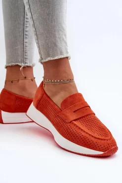 Loafersy Damskie|Mokasyny Na Platformie></noscript>Boto Mokasyny Damskie Na Platformie Eko Zamszowe Pomarańczowe Inesqua