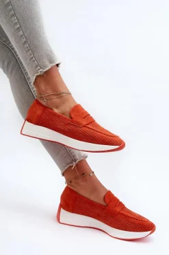 Loafersy Damskie|Mokasyny Na Platformie></noscript>Boto Mokasyny Damskie Na Platformie Eko Zamszowe Pomarańczowe Inesqua