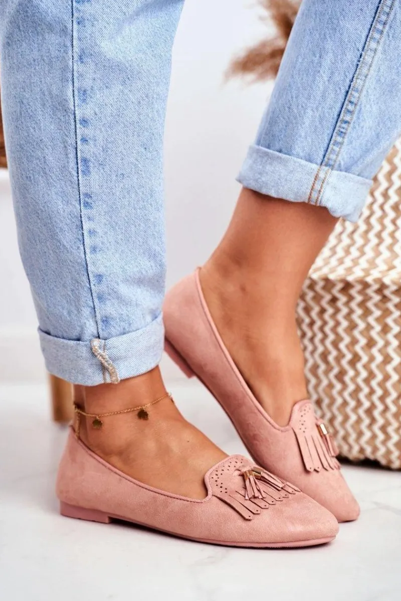 Boto Mokasyny Damskie Różowe Lordsy Frędzle Therese