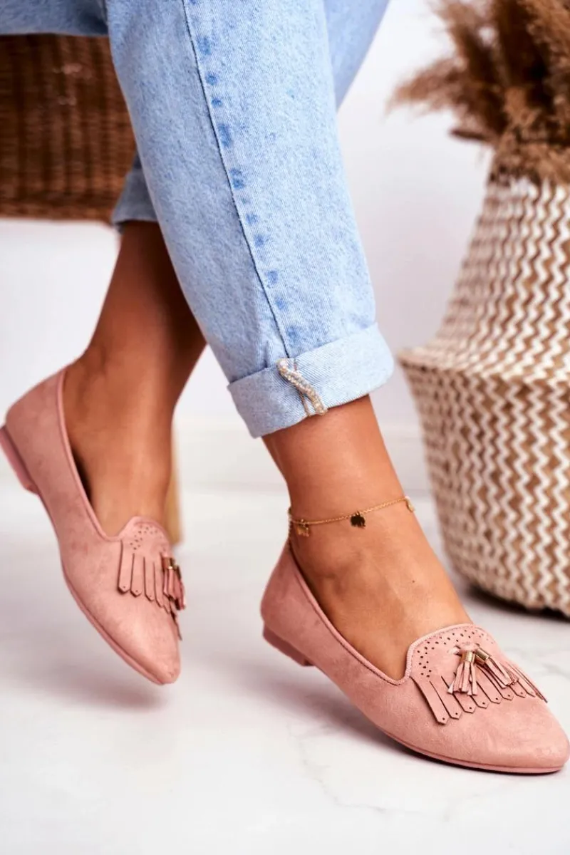 Boto Mokasyny Damskie Różowe Lordsy Frędzle Therese