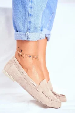 Buty Sergio Leone Mokasyny Damskie Sergio Leone Zamszowe Beżowe MK722