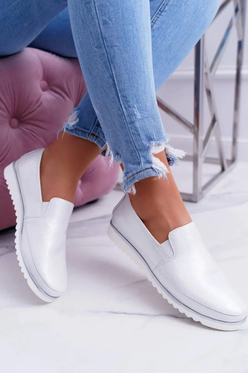 Mokasyny Damskie Skórzane>Buty Sergio Leone Mokasyny Damskie Sergio Leone Srebrne Magento