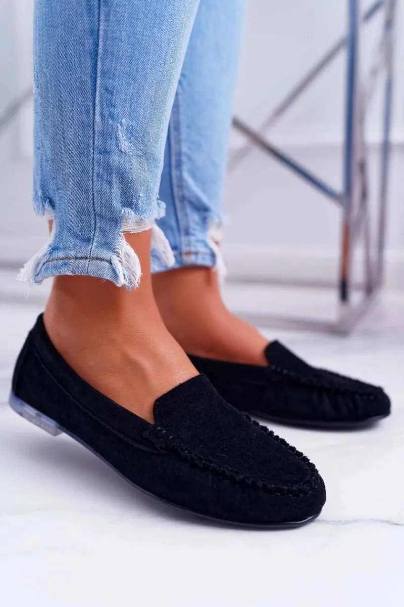 Outlet Mokasyny Damskie Sergio Leone Zamszowe Czarne Winted Damskie Mokasyny Damskie Zamszowe