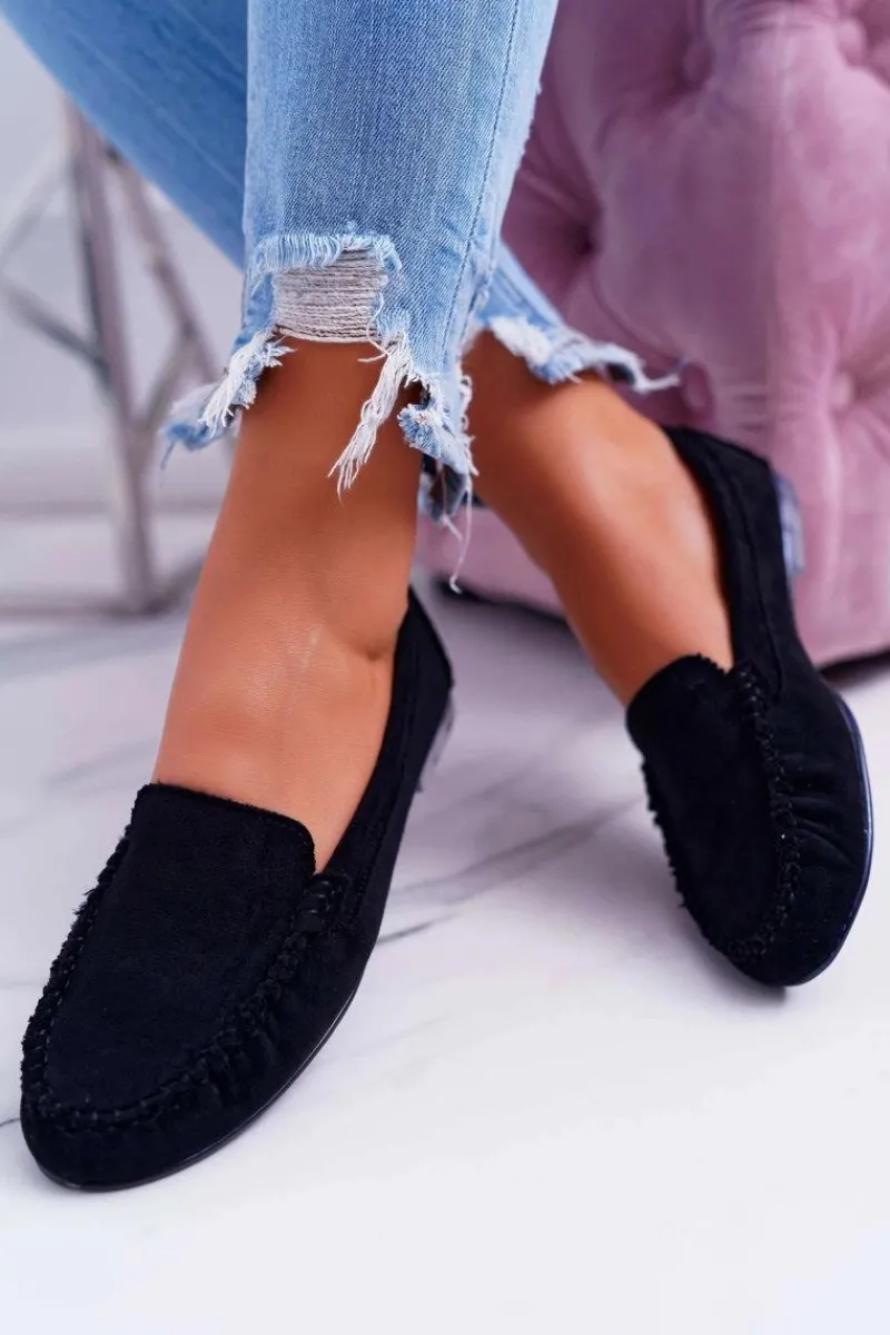 Outlet Mokasyny Damskie Sergio Leone Zamszowe Czarne Winted Damskie Mokasyny Damskie Zamszowe