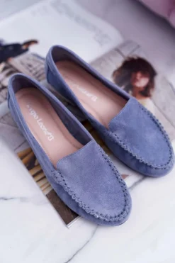 Outlet Buty Sergio Leone Mokasyny Damskie Sergio Leone Zamszowe Jasnoniebieskie Winted