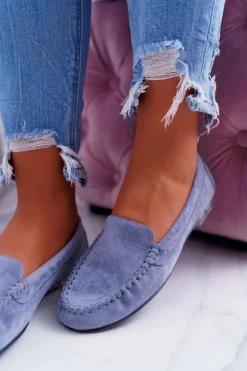 Outlet Buty Sergio Leone Mokasyny Damskie Sergio Leone Zamszowe Jasnoniebieskie Winted