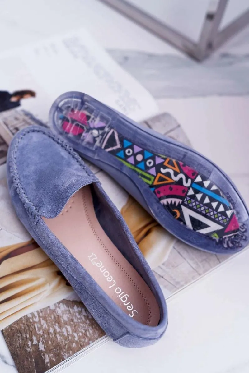 Outlet Buty Sergio Leone Mokasyny Damskie Sergio Leone Zamszowe Jasnoniebieskie Winted