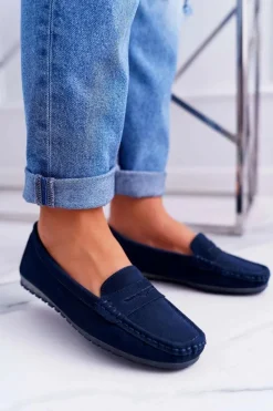 Mokasyny Damskie Zamszowe>Damskie buty S.Barski Mokasyny Damskie Skóra Zamszowa Granatowe Tenzion