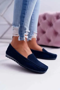 Hot Mokasyny Damskie Skóra Zamszowa Granatowe Tenzion Damskie Mokasyny Damskie Zamszowe