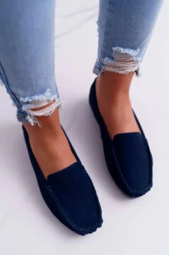 Hot Mokasyny Damskie Skóra Zamszowa Granatowe Tenzion Damskie Mokasyny Damskie Zamszowe