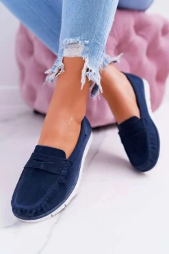 Clearance Damskie buty S.Barski Mokasyny Damskie Skóra Zamszowa Granatowe Lauren