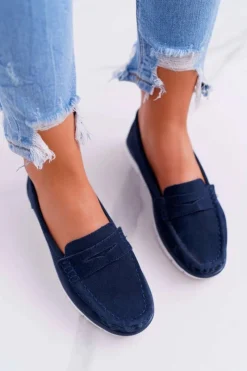 Clearance Damskie buty S.Barski Mokasyny Damskie Skóra Zamszowa Granatowe Lauren