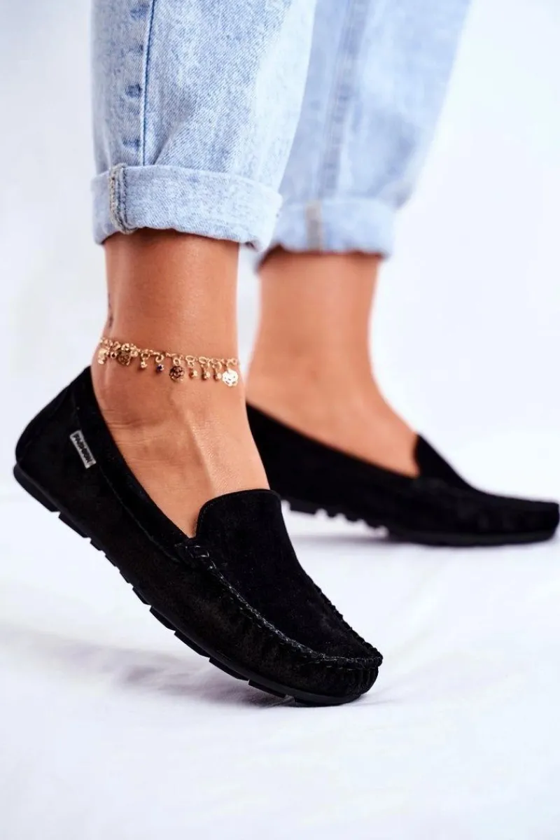 Mokasyny Damskie Zamszowe>Buty damskie Vinceza Mokasyny Damskie Skóra Zamsz Czarne Papito