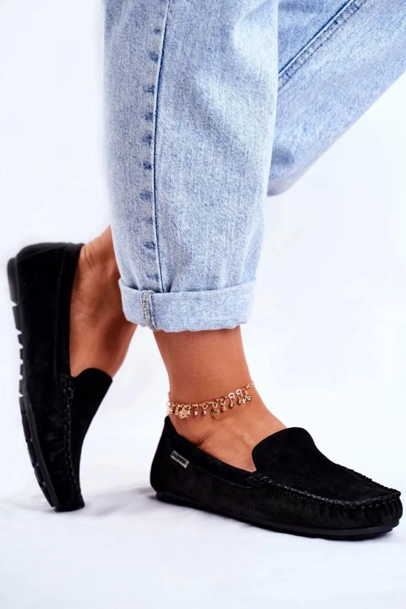 Mokasyny Damskie Zamszowe>Buty damskie Vinceza Mokasyny Damskie Skóra Zamsz Czarne Papito