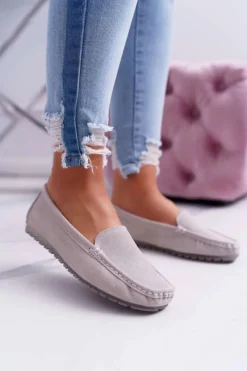 Best Damskie buty S.Barski Mokasyny Damskie Skóra Zamszowa Beżowe Tenzion