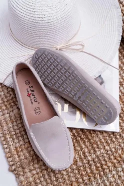 Best Damskie buty S.Barski Mokasyny Damskie Skóra Zamszowa Beżowe Tenzion