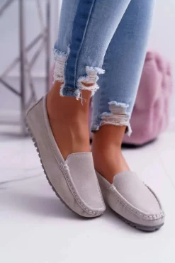 Best Damskie buty S.Barski Mokasyny Damskie Skóra Zamszowa Beżowe Tenzion