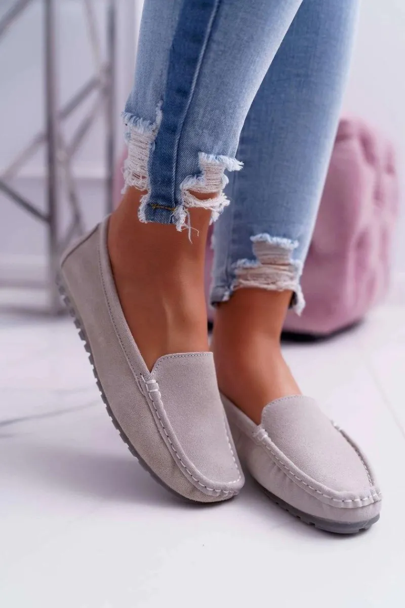 Best Damskie buty S.Barski Mokasyny Damskie Skóra Zamszowa Beżowe Tenzion