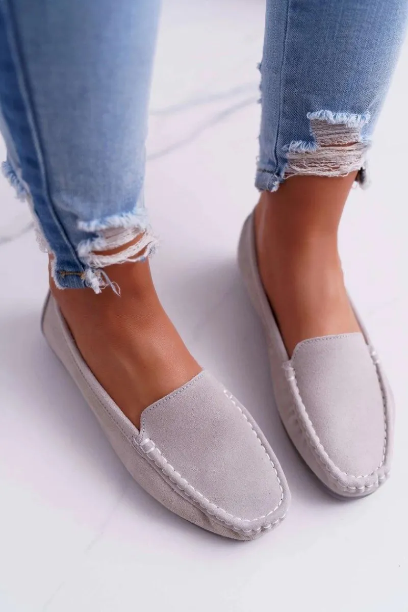 Best Damskie buty S.Barski Mokasyny Damskie Skóra Zamszowa Beżowe Tenzion