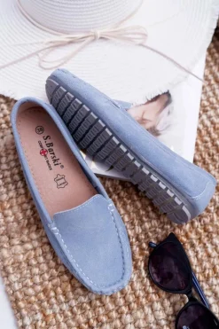 Discount Damskie buty S.Barski Mokasyny Damskie Skóra Zamszowa Niebieskie Tenzion