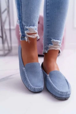 Discount Damskie buty S.Barski Mokasyny Damskie Skóra Zamszowa Niebieskie Tenzion