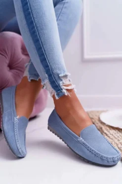 Discount Damskie buty S.Barski Mokasyny Damskie Skóra Zamszowa Niebieskie Tenzion