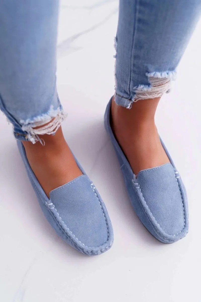 Discount Damskie buty S.Barski Mokasyny Damskie Skóra Zamszowa Niebieskie Tenzion