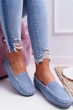 Discount Damskie buty S.Barski Mokasyny Damskie Skóra Zamszowa Niebieskie Tenzion