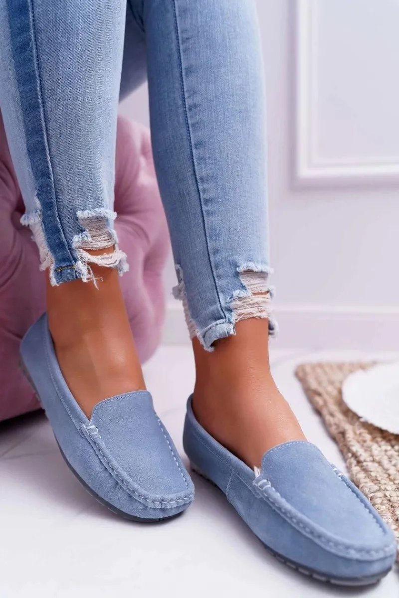 Discount Damskie buty S.Barski Mokasyny Damskie Skóra Zamszowa Niebieskie Tenzion