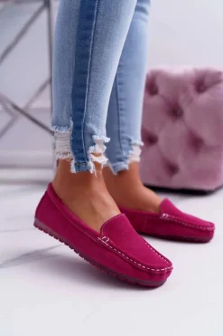 Mokasyny Damskie Zamszowe>Damskie buty S.Barski Mokasyny Damskie Skóra Zamszowa Fuksja Tenzion