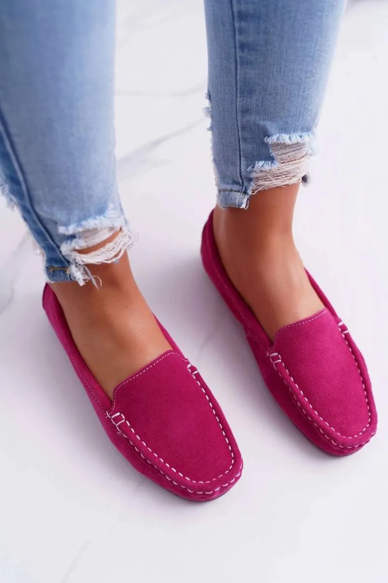 Mokasyny Damskie Zamszowe>Damskie buty S.Barski Mokasyny Damskie Skóra Zamszowa Fuksja Tenzion