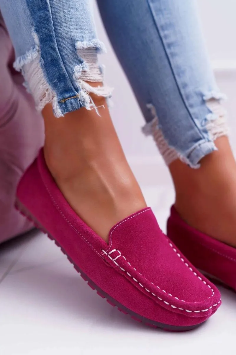 Mokasyny Damskie Zamszowe>Damskie buty S.Barski Mokasyny Damskie Skóra Zamszowa Fuksja Tenzion