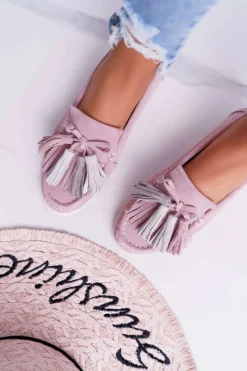 Best Mokasyny Damskie Skórzane Zamszowe Z Frędzlami Różowe Batist Damskie Mokasyny Damskie Zamszowe