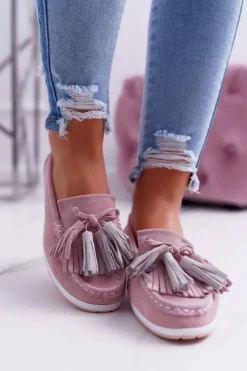 Best Mokasyny Damskie Skórzane Zamszowe Z Frędzlami Różowe Batist Damskie Mokasyny Damskie Zamszowe