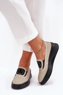 Loafersy Damskie|Mokasyny Damskie Skórzane>Buty damskie Vinceza Mokasyny Damskie Skórzane Na Platformie I Koturnie Vinceza 79522 Beżowe