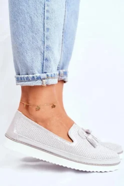 Sale Mokasyny Damskie Skórzane Srebrne Amore Mio Damskie Mokasyny Damskie Skórzane