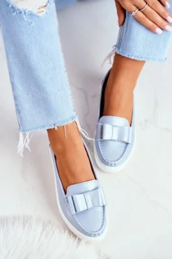 Sale Mokasyny Damskie Skórzane Niebieskie Lovren Damskie Mokasyny Damskie Skórzane